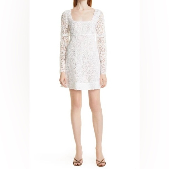 NWT STAUD Beth White Floral Guipure Lace Retro Flare Sleeve Square Neck Dress 4 - Picture 1 of 17